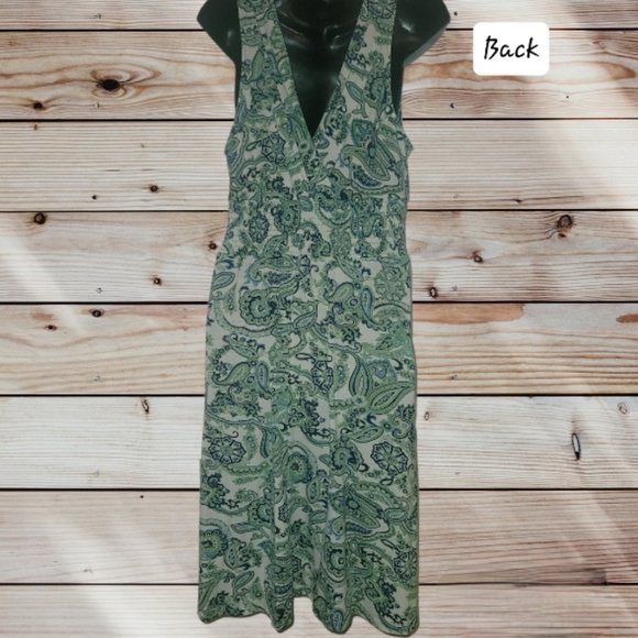 Women's XXL Petite V-Neck V-Back Green Paisley Print Maxi Dress - Picture 2 of 7